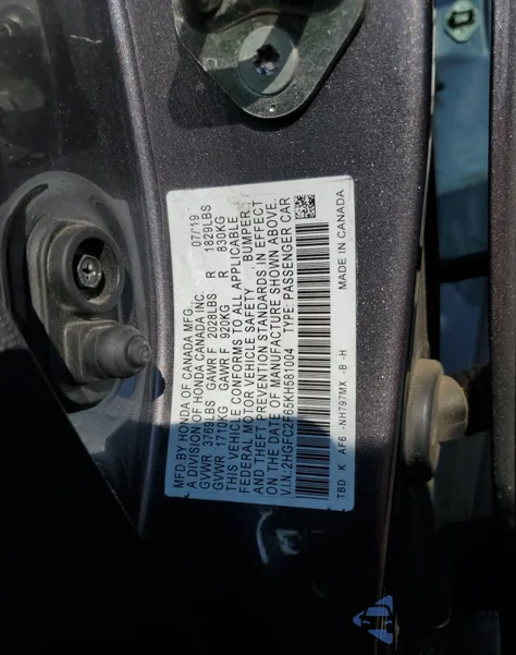 2019 Honda Civic Lx z USA, uszkodzony, nr VIN 2HGFC2F65KH581004